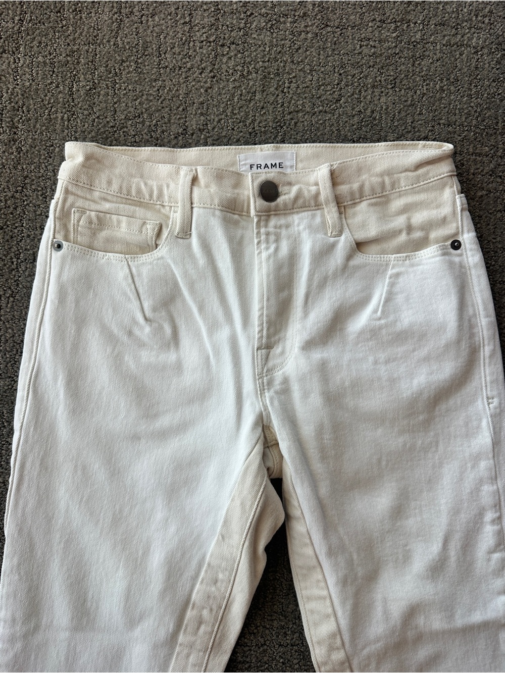 FRAME Le Mini Boot White Crop Raw Hem Denim Jeans Minimalist - Size 27 - Picture 4 of 11